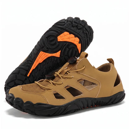 Terrastep terrastep: lichte & ademende barefoot sandalen – Bruin, zijaanzicht en zool