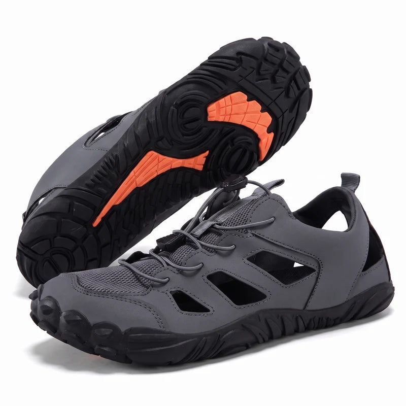 Terrastep terrastep: lichte & ademende barefoot sandalen – Grijs, zijaanzicht en zool