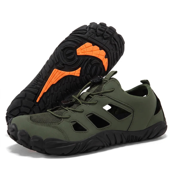 Terrastep terrastep: lichte & ademende barefoot sandalen – Legergroen, zijaanzicht en zool