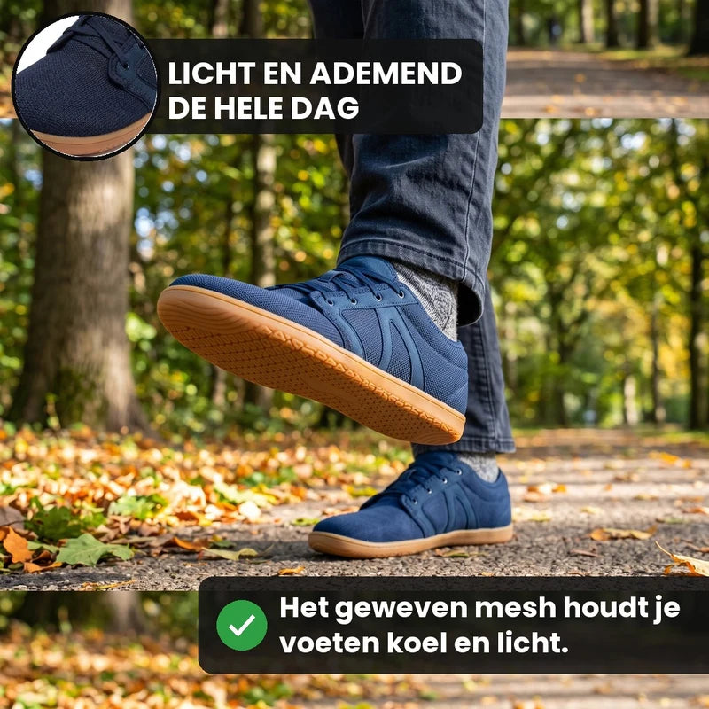 Vrijstep ademende comfortschoenen – Donkerblauw, lifestyle op straat