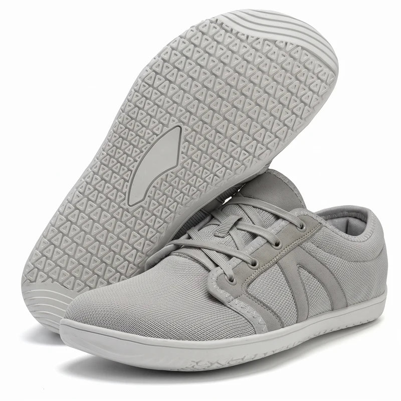 Vrijstep ademende comfortschoenen – Grijs, zijaanzicht en zool