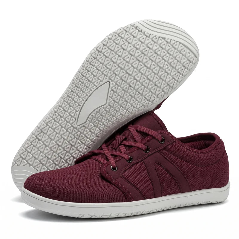 Vrijstep ademende comfortschoenen – Rood, zijaanzicht en zool