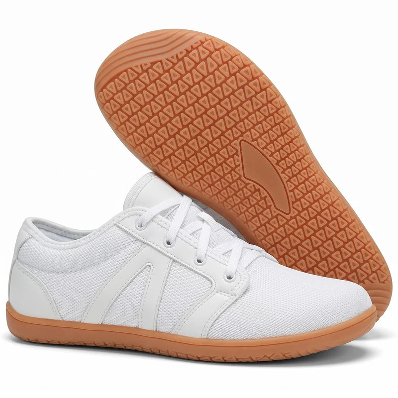 Vrijstep ademende comfortschoenen – Wit, zijaanzicht en zool