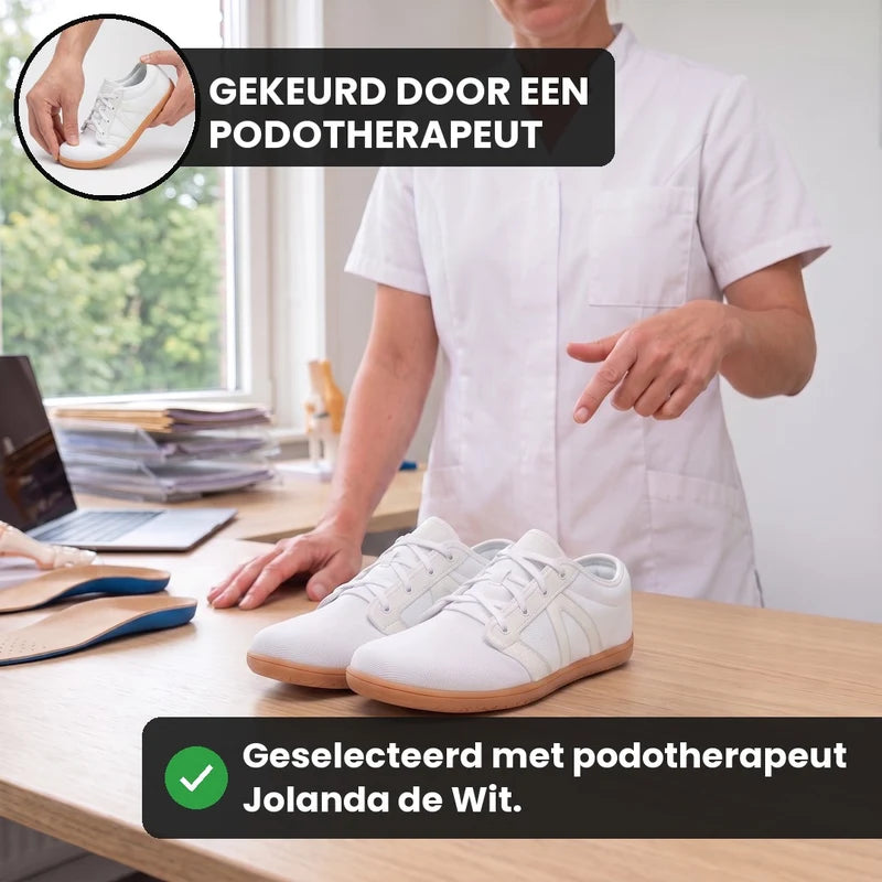 Vrijstep ademende comfortschoenen – Wit, lifestyle op straat
