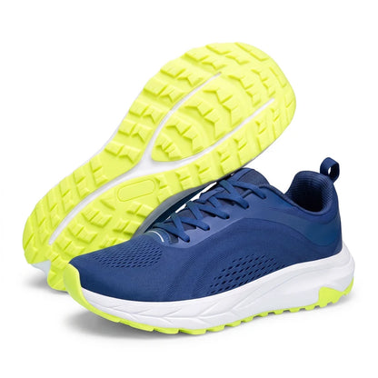 WideFit lichte & ademende comfortsneakers – Blauw, zijaanzicht en zool