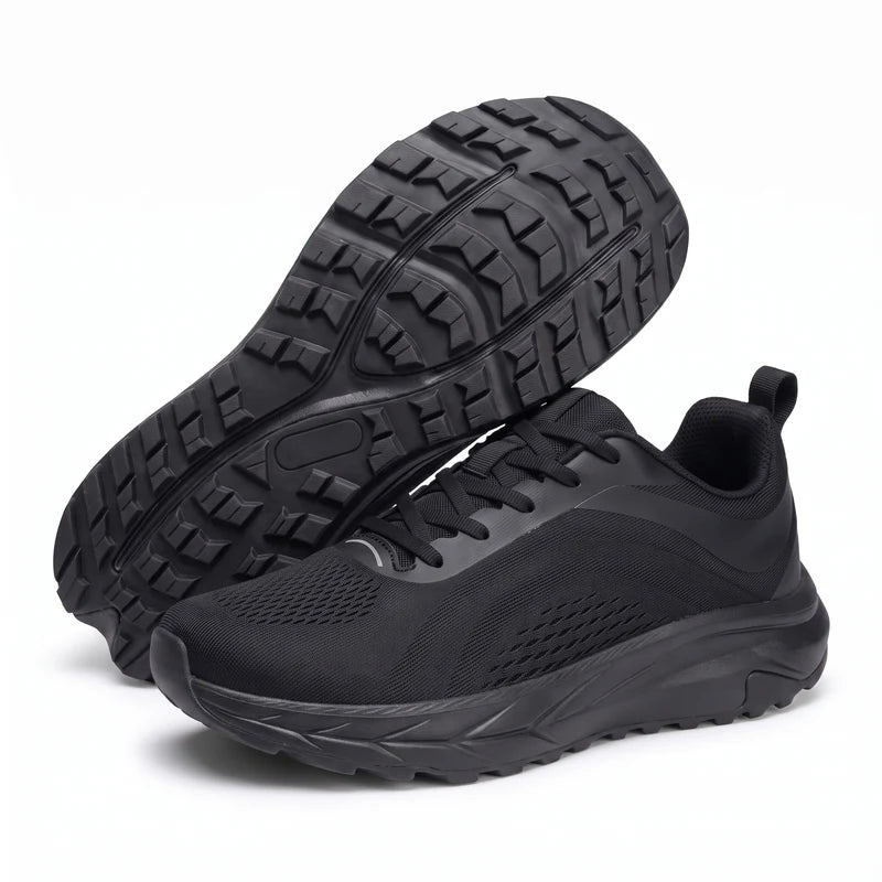 WideFit lichte & ademende comfortsneakers – Zwart, zijaanzicht en zool
