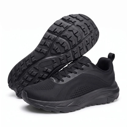 WideFit lichte & ademende comfortsneakers – Zwart, zijaanzicht en zool