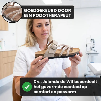 Zomerstep gevlochten leren sandalen – Abrikoos, lifestyle op straat