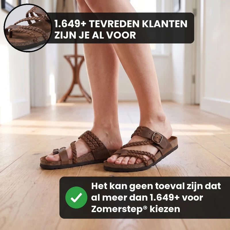 Zomerstep gevlochten leren sandalen – Bruin, lifestyle op straat