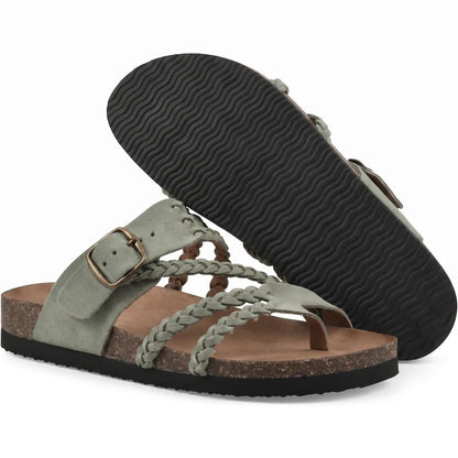 Zomerstep gevlochten leren sandalen – Groen, zijaanzicht en zool