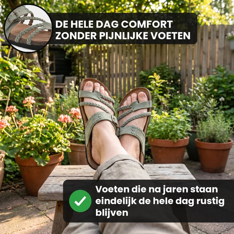 Zomerstep gevlochten leren sandalen – Groen, lifestyle op straat