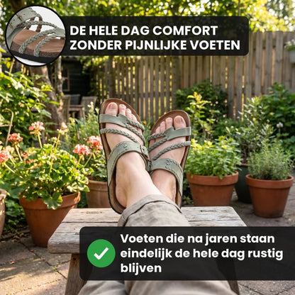 Zomerstep gevlochten leren sandalen – Groen, lifestyle op straat