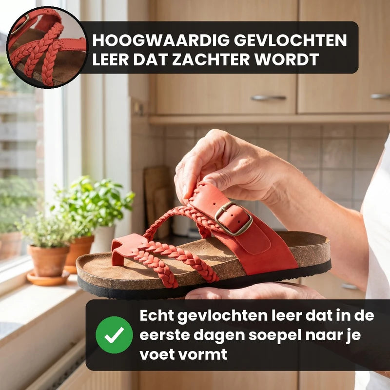 Zomerstep gevlochten leren sandalen – Rood, lifestyle op straat