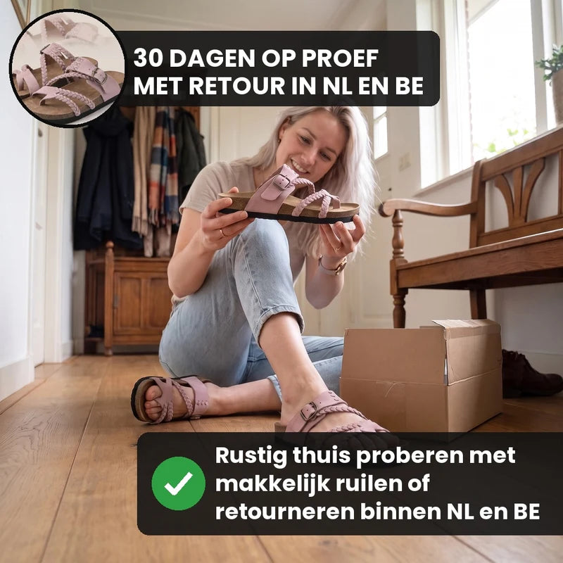 Zomerstep gevlochten leren sandalen – Roze, lifestyle op straat